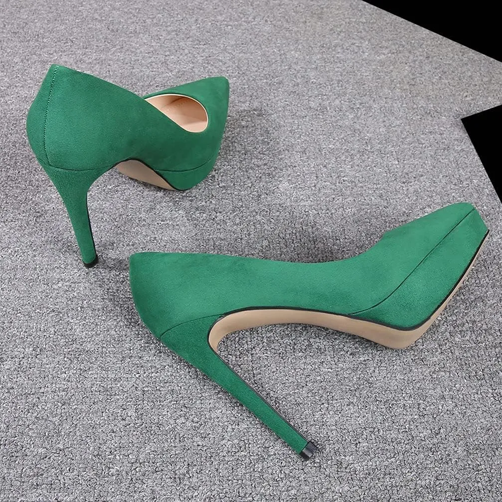 KOKOMOMO Womens Faux Suede Pointed Toe Platform Stiletto High Heel Pumps