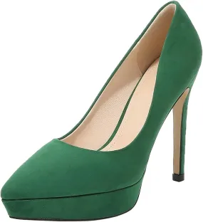 KOKOMOMO Womens Faux Suede Pointed Toe Platform Stiletto High Heel Pumps