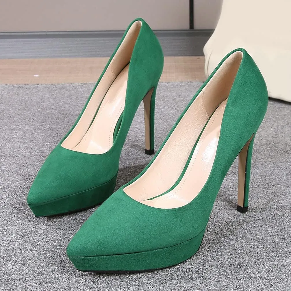 KOKOMOMO Womens Faux Suede Pointed Toe Platform Stiletto High Heel Pumps