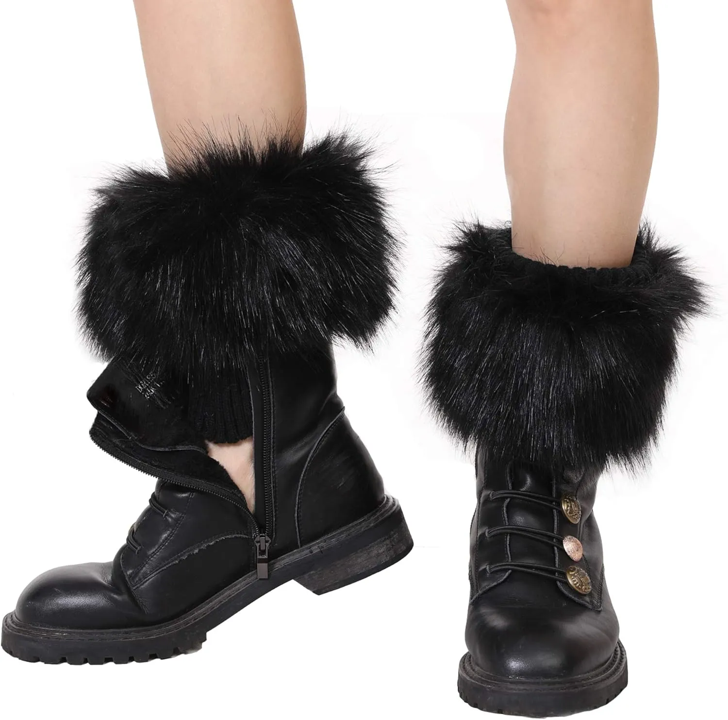 LA CARRIE Women Faux Fur Plush Leg Warmers Short Furry Fuzzy Leg Cuffs Girls Winter Knitted Boot