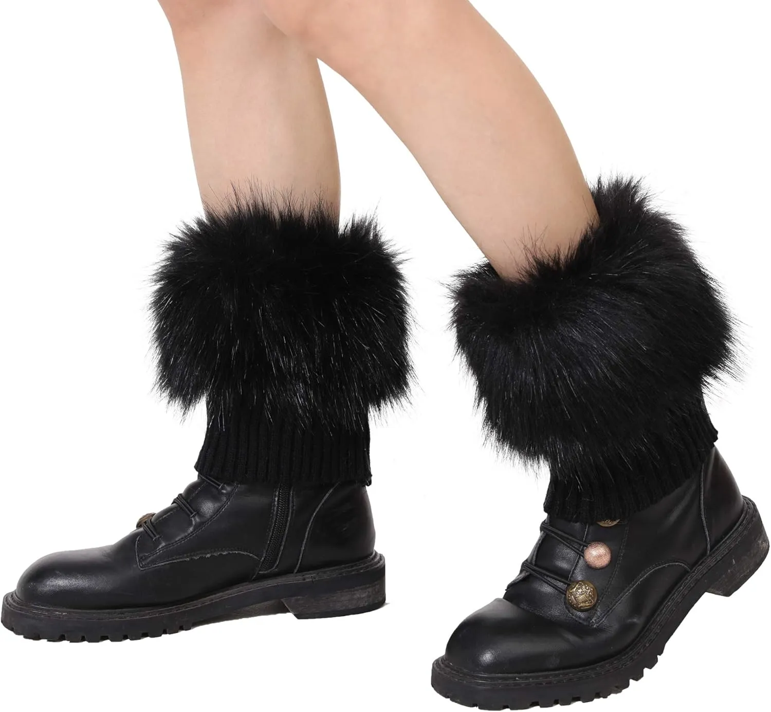 LA CARRIE Women Faux Fur Plush Leg Warmers Short Furry Fuzzy Leg Cuffs Girls Winter Knitted Boot