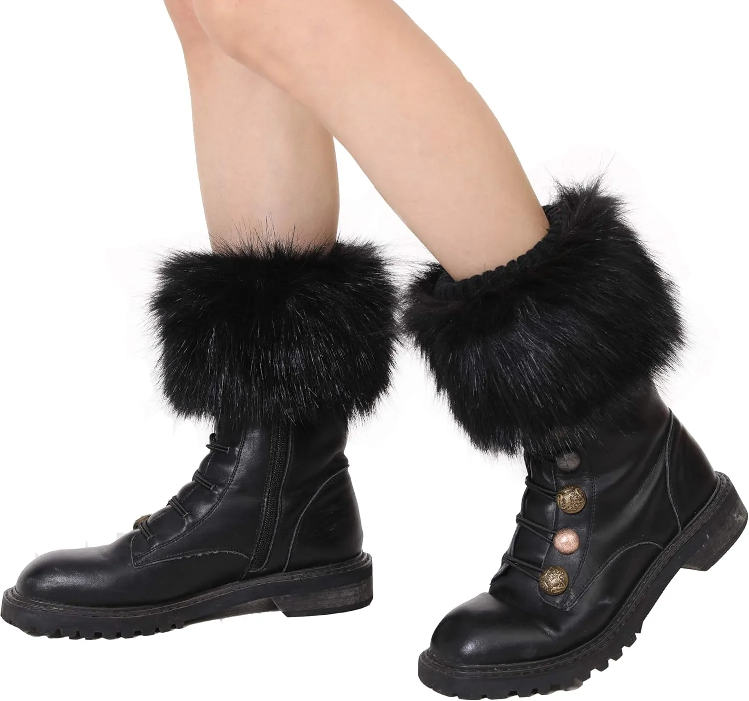 LA CARRIE Women Faux Fur Plush Leg Warmers Short Furry Fuzzy Leg Cuffs Girls Winter Knitted Boot