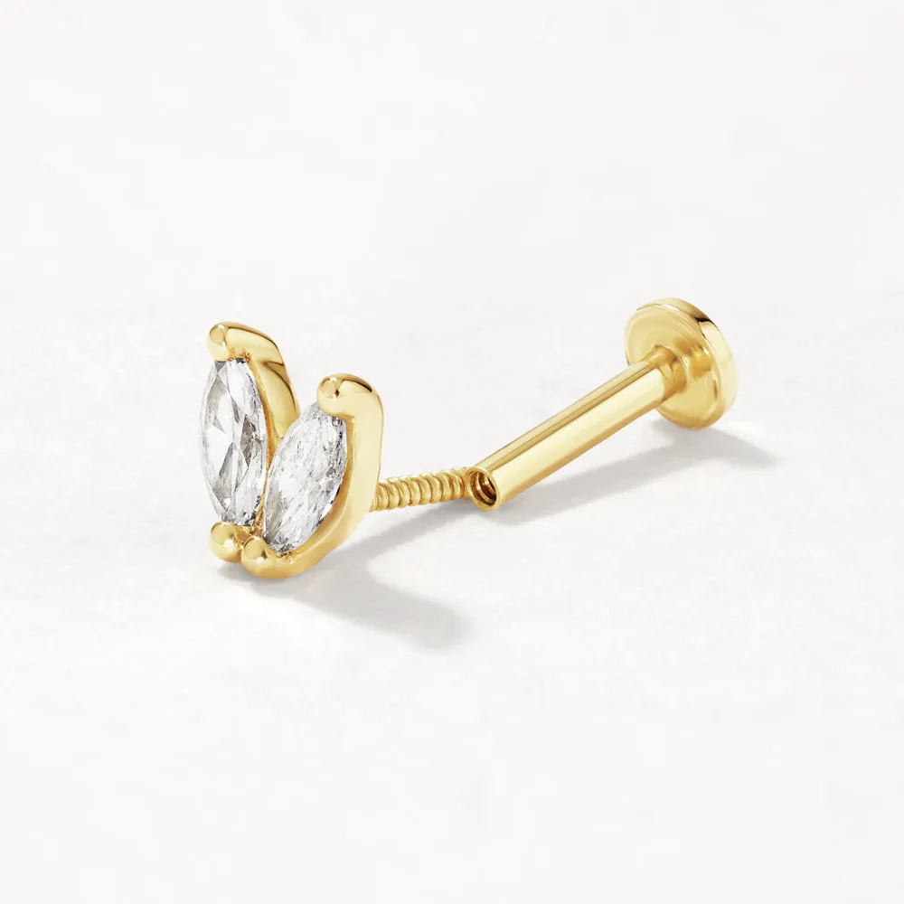 Laboratory-Grown Diamond Double Marquise Helix Single Stud Earring in 10k Gold