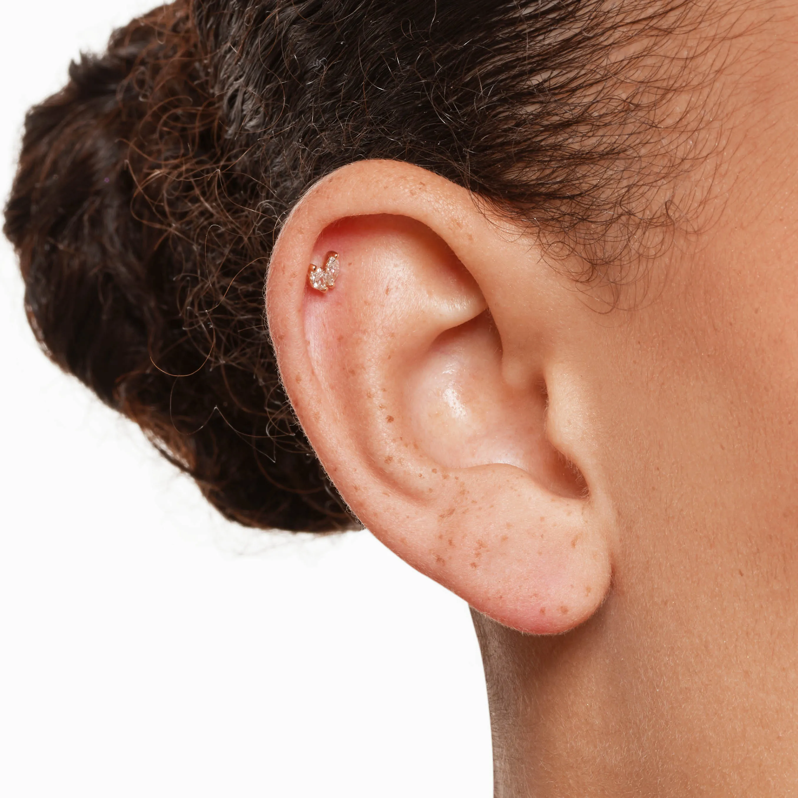 Laboratory-Grown Diamond Double Marquise Helix Single Stud Earring in 10k Gold
