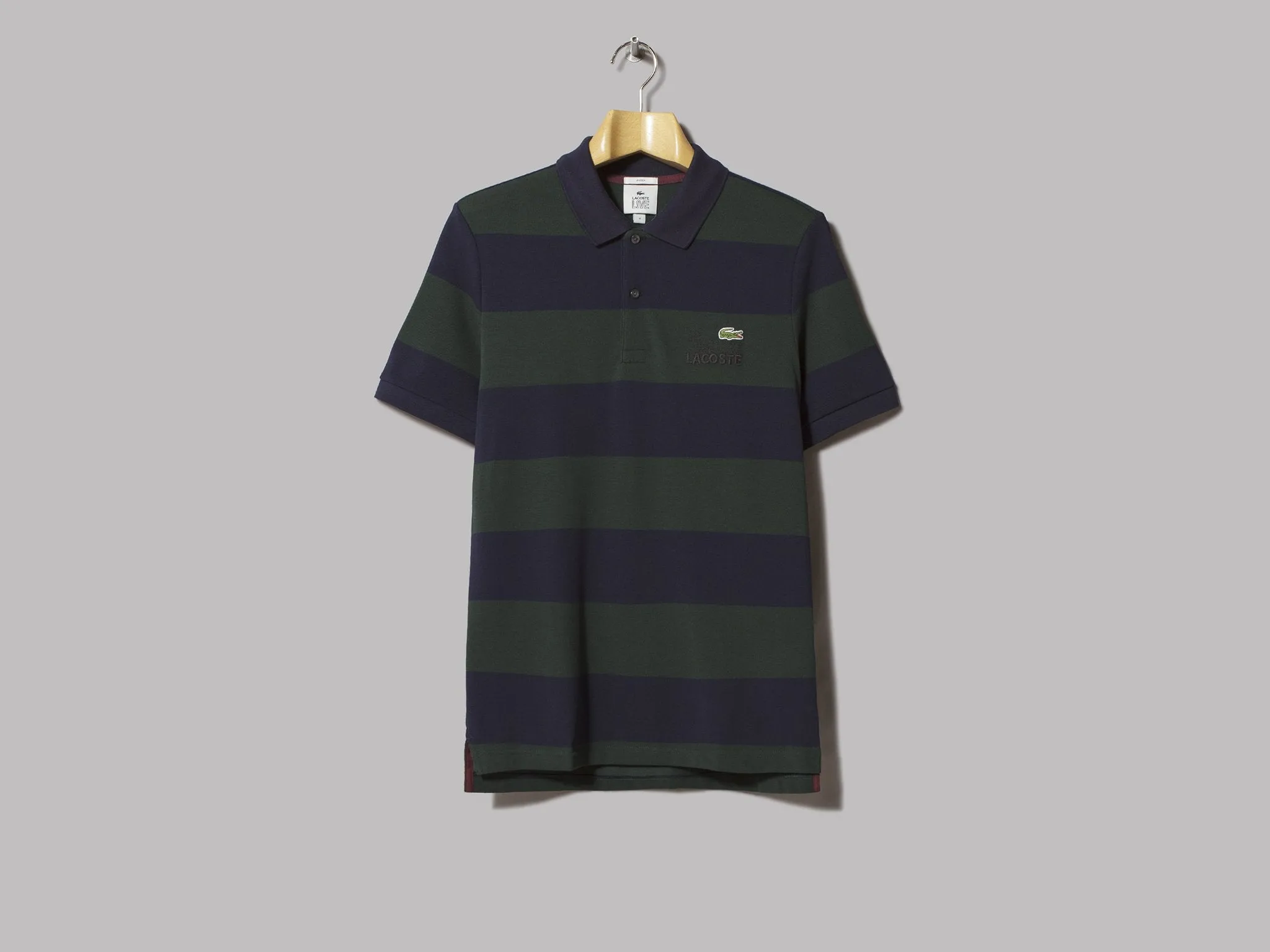 Lacoste L!VE Classic Fit Striped Polo Shirt (Sinople / Navy Blue)