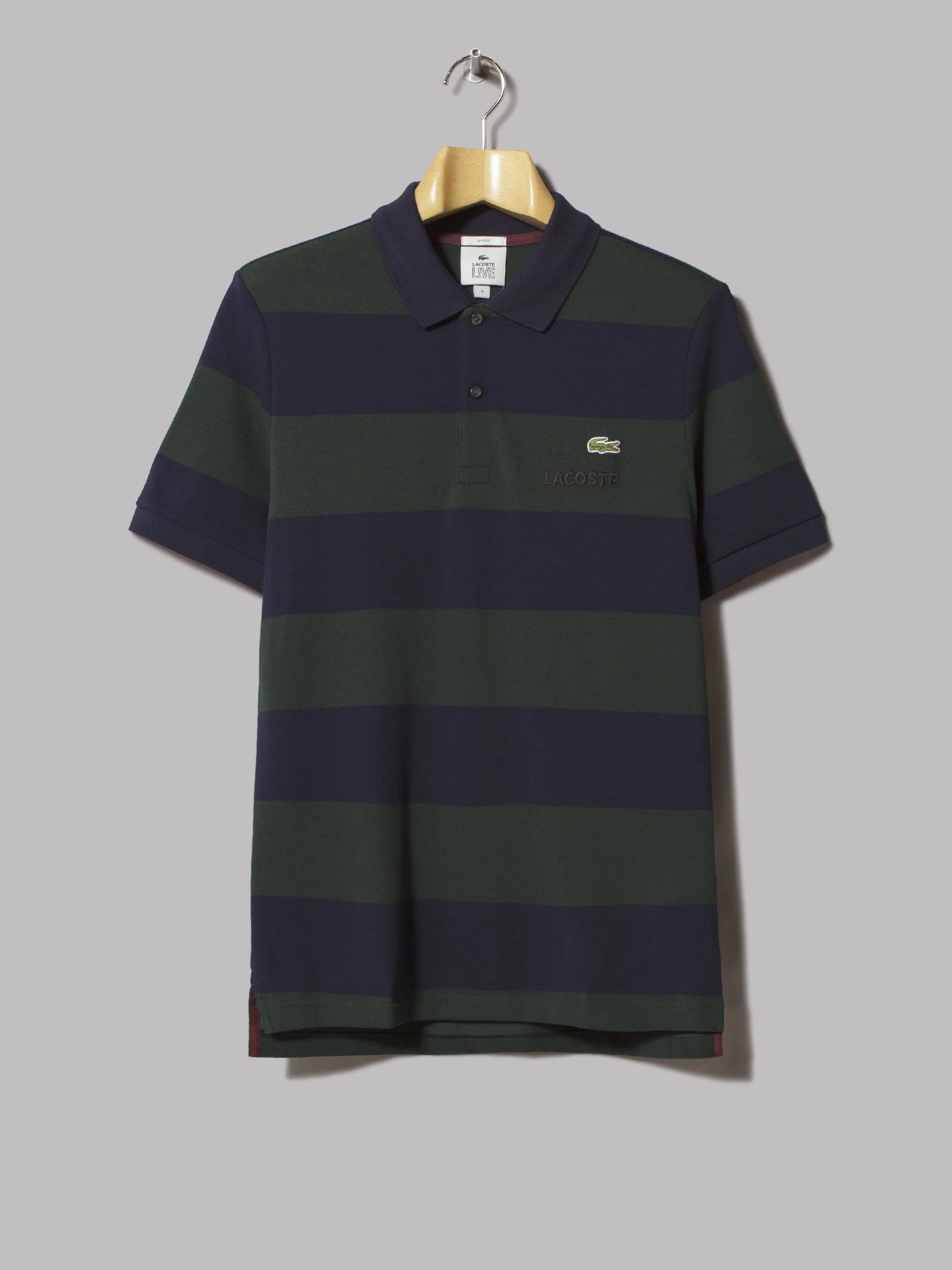 Lacoste L!VE Classic Fit Striped Polo Shirt (Sinople / Navy Blue)