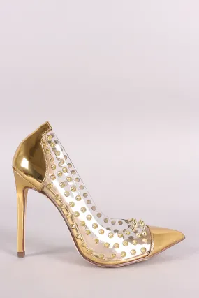 Liliana Metallic Patent Studded Spike Pointy Toe Pump