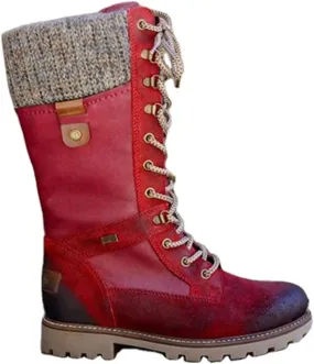 LIUsj JUNST Women Mid-Calf Boots Platform Chunky Heel Lace Up Winter Boots Fashion Wool Round Toe Side Zip Closure Combat Boots Women's Ankle Boots & Booties Ladies Snow Boots,Red,42