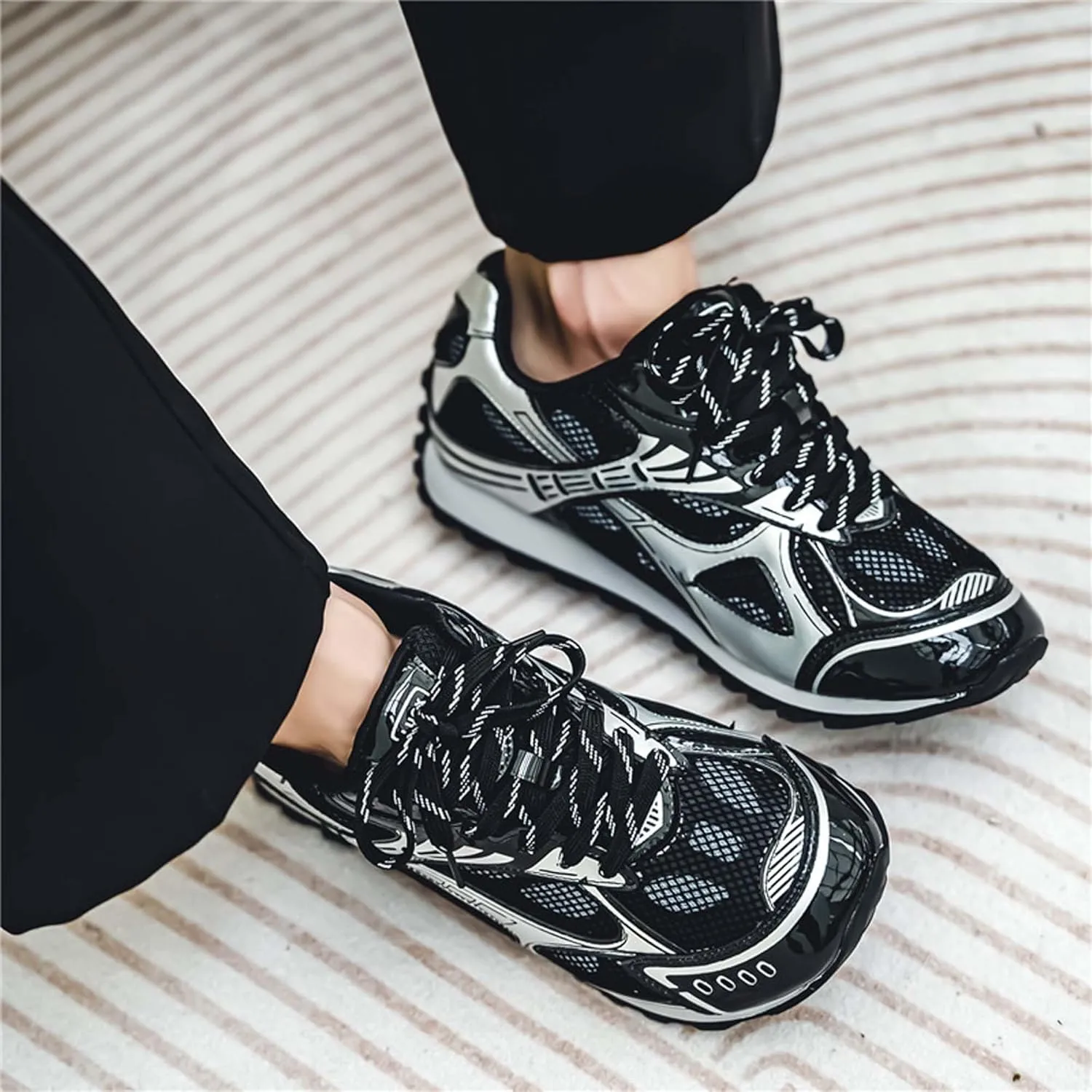 Men's Breathable Running Shoes Anti Slip Fitness Casual Sports Basketball Tennis Fashionable Cross Training Shoes Silver