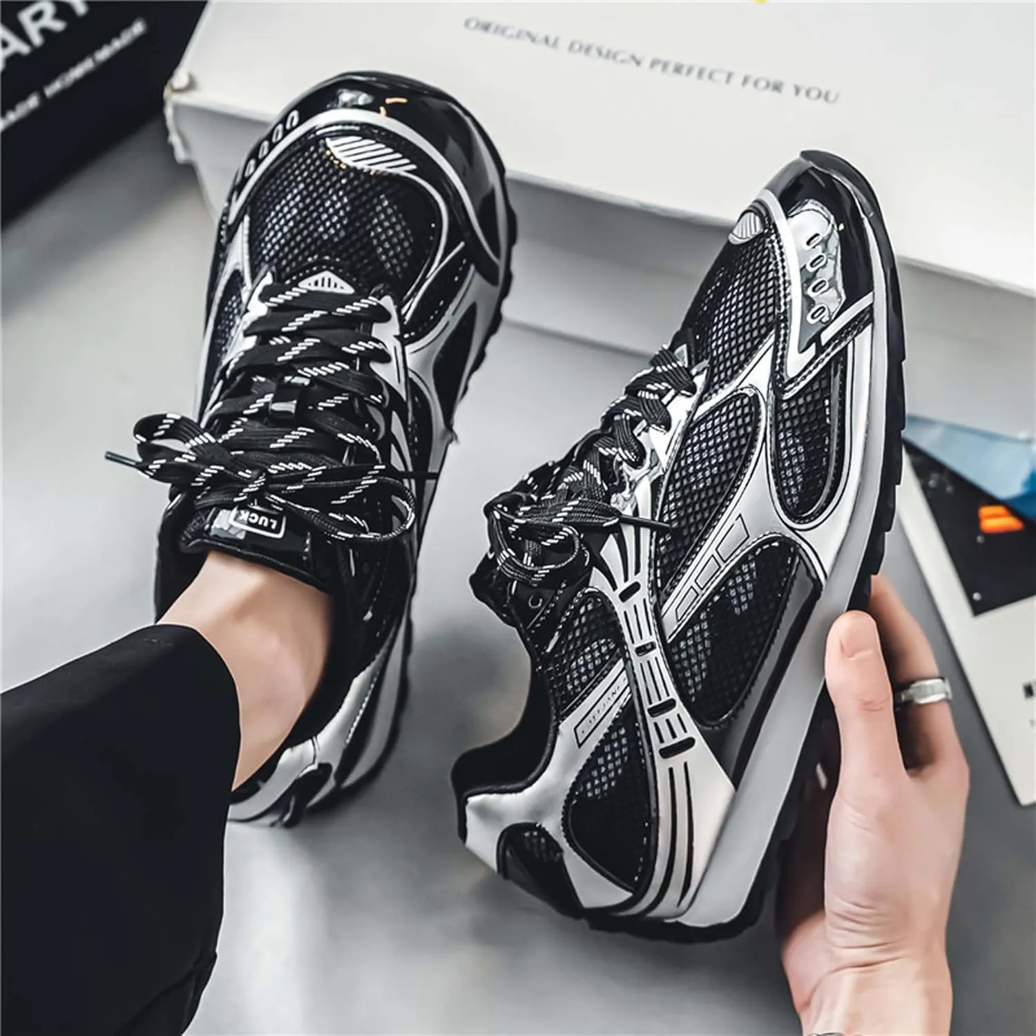 Men's Breathable Running Shoes Anti Slip Fitness Casual Sports Basketball Tennis Fashionable Cross Training Shoes Silver