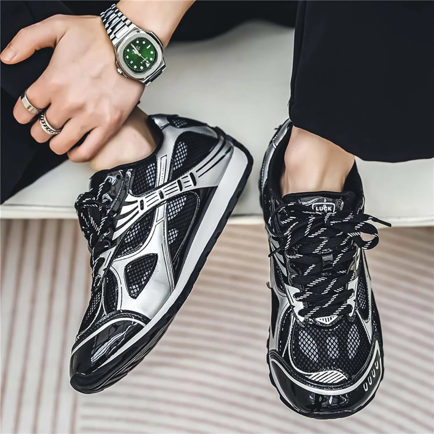 Men's Breathable Running Shoes Anti Slip Fitness Casual Sports Basketball Tennis Fashionable Cross Training Shoes Silver