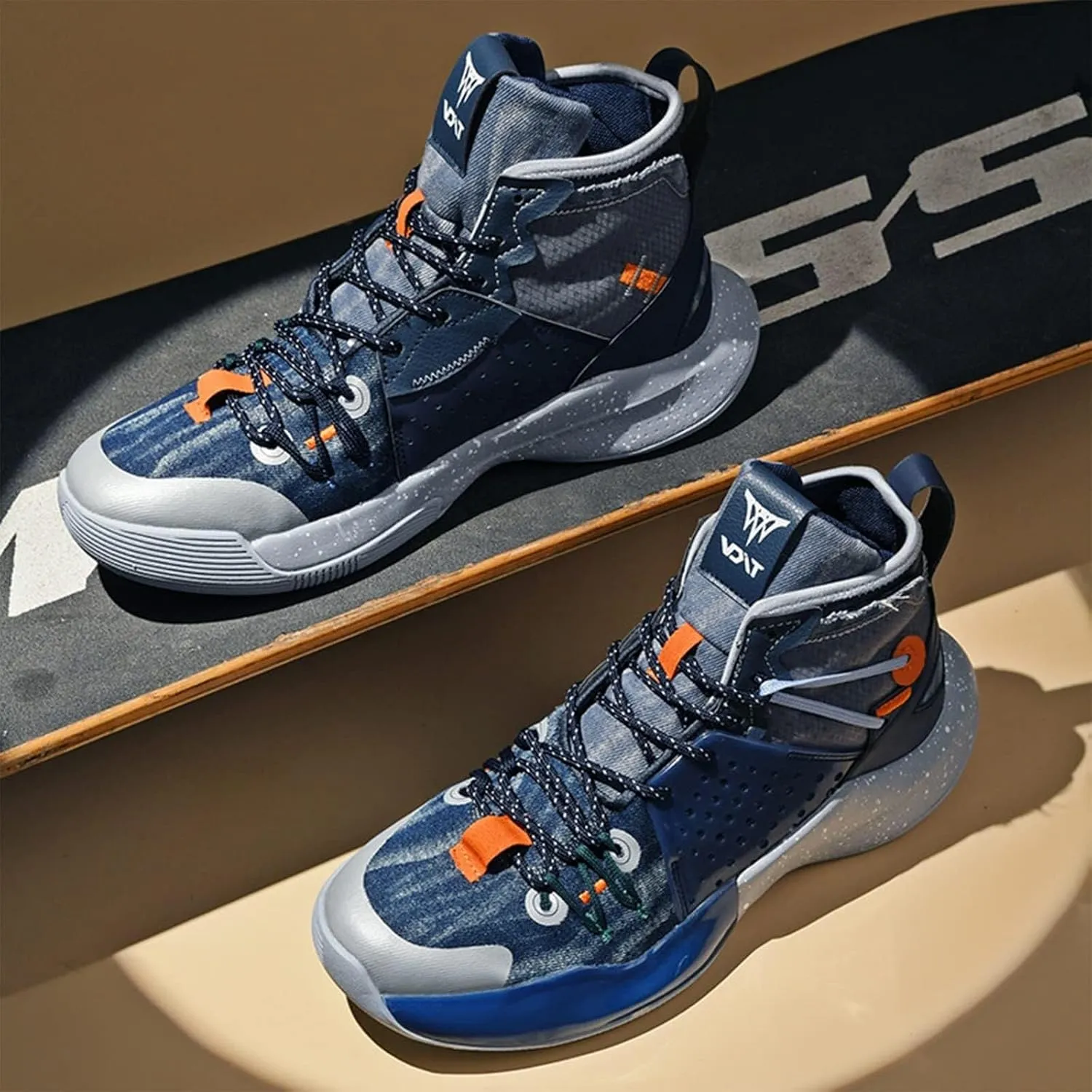 Men's High Top Basketball Shoes Fashionable Breathable Running Sports Anti Slip Training Boots(Navy,7)