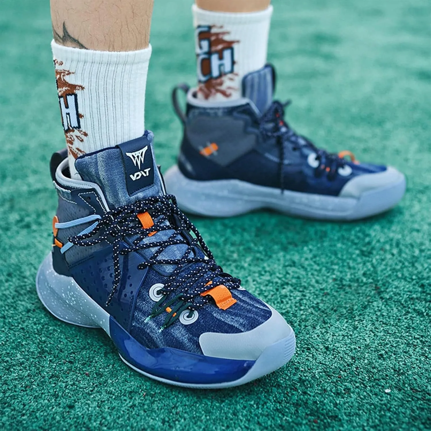 Men's High Top Basketball Shoes Fashionable Breathable Running Sports Anti Slip Training Boots(Navy,7)