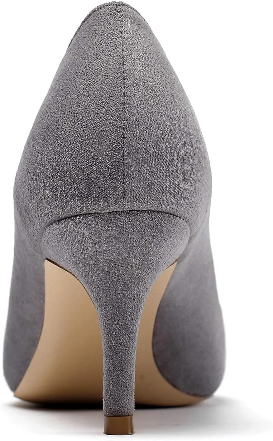Mettesally Women's Kitten Heels Pointed Toe Suede Pumps Mid Heel Comfortable Slip On Party Dress Shoes