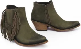 OMEARK Women's Western Tassel Booties, Vintage Pointed Toe Chunky Low Heel Cowboy Ankle Boot, Keep Warm Winter Side Zip Cowgirl Short Booties for Outdoor Walking