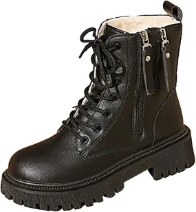 Plush Lined Wide Calf Knee High Boots for Women Non Slip Lug Sole Mid Calf Boots for Women Side Zipper Dress Boots