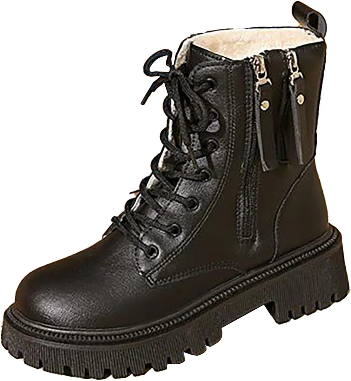 Plush Lined Wide Calf Knee High Boots for Women Non Slip Lug Sole Mid Calf Boots for Women Side Zipper Dress Boots