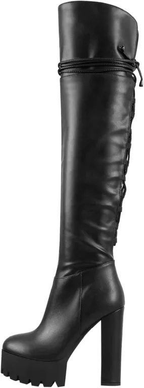 Richealnana Women's Platform Lace Up Side Zipper Over the Knee High Boots