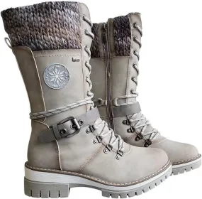 Round Head Women's Western Boots Wool Ankle Buckle Strap Fashion Casual Snow Boots Lace Up Zip Mid Calf Booties Platform Chunky Heel Mid Tube Booties Shoes