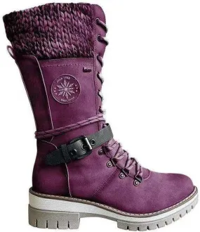 Round Head Women's Western Boots Wool Ankle Buckle Strap Fashion Casual Snow Boots Lace Up Zip Mid Calf Booties Platform Chunky Heel Mid Tube Booties Shoes