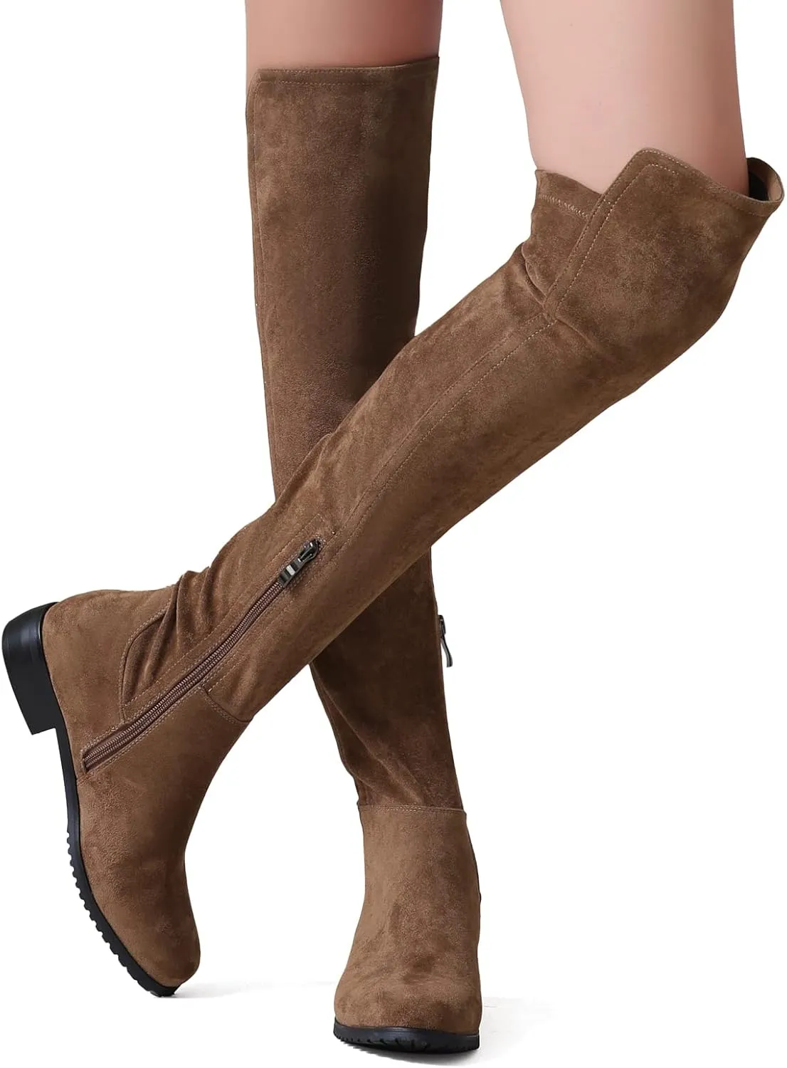 Shoe'N Tale Womens Low Heeled Boots Pointed Toe Over The Knee Thigh High Boots