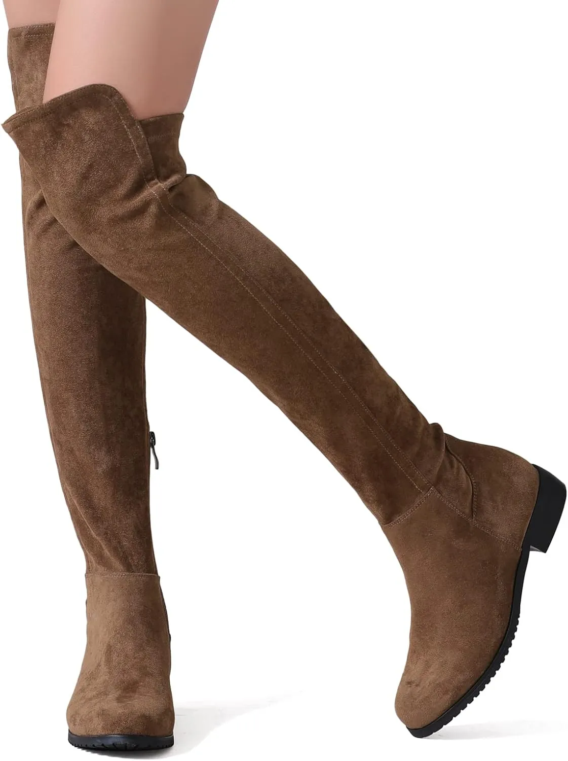 Shoe'N Tale Womens Low Heeled Boots Pointed Toe Over The Knee Thigh High Boots