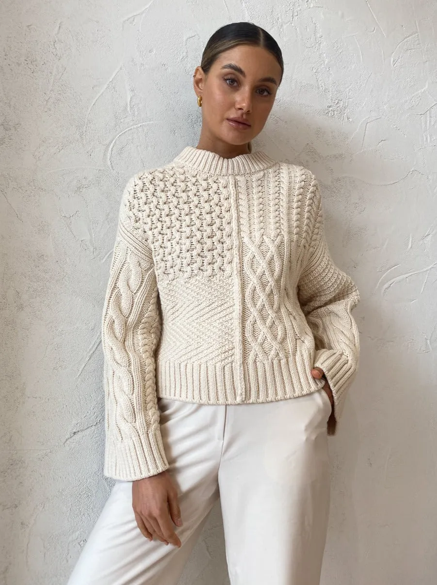 Shona Joy Eva Patch Knit Jumper in Crema