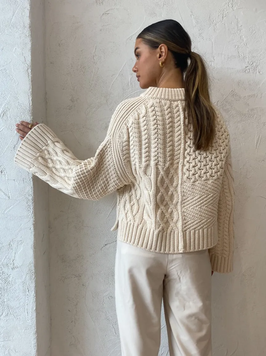 Shona Joy Eva Patch Knit Jumper in Crema