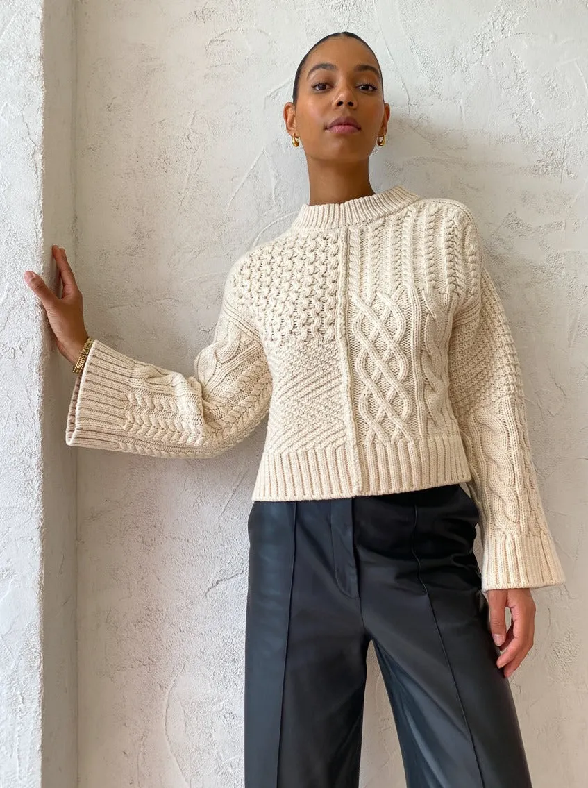 Shona Joy Eva Patch Knit Jumper in Crema