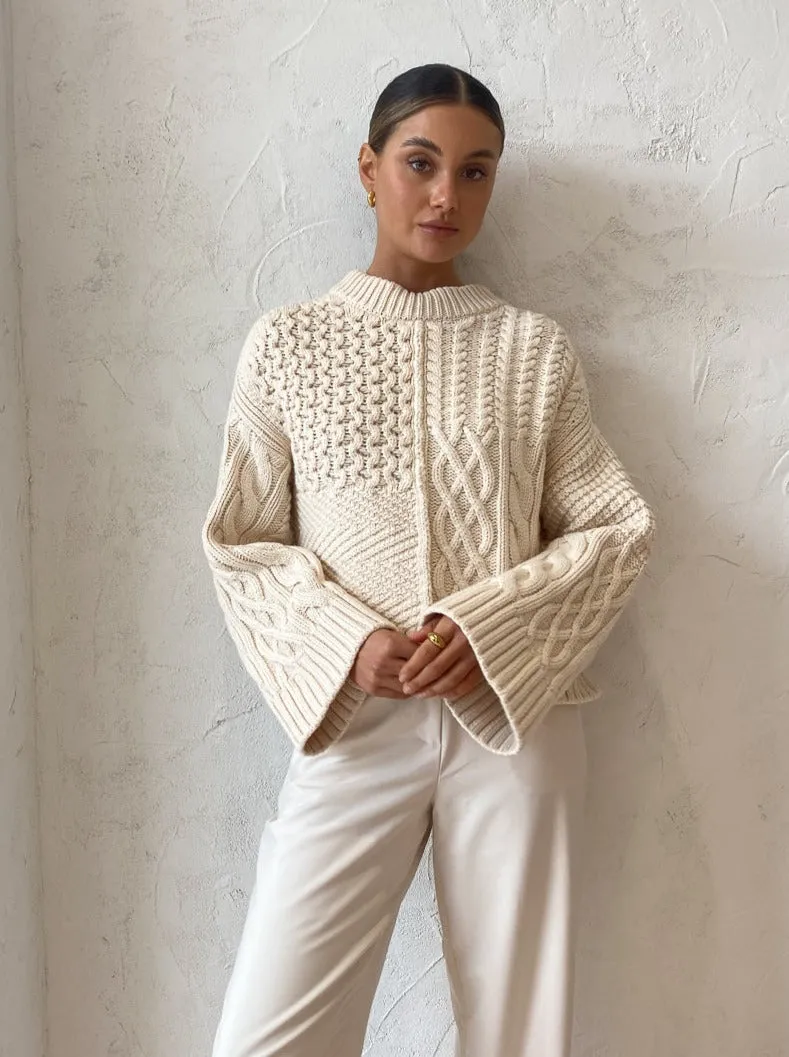 Shona Joy Eva Patch Knit Jumper in Crema