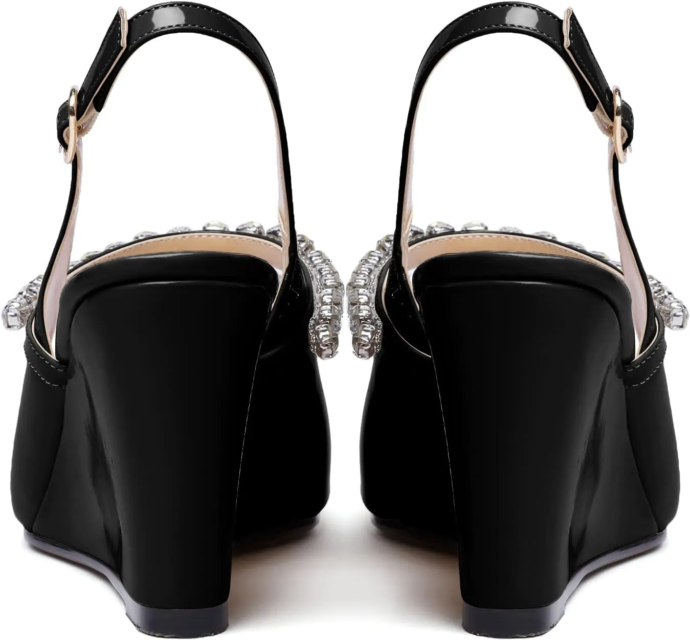 Soireelady Women High Heel Wedges Pointed Toe Heeled Sandals Slingback Wedge Heel Pumps Crystal Strap Buckle Heels Elegant Wedding, Party Dress Shoes