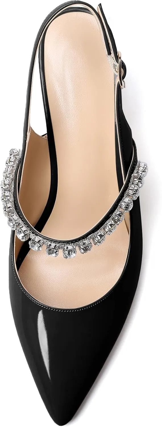 Soireelady Women High Heel Wedges Pointed Toe Heeled Sandals Slingback Wedge Heel Pumps Crystal Strap Buckle Heels Elegant Wedding, Party Dress Shoes