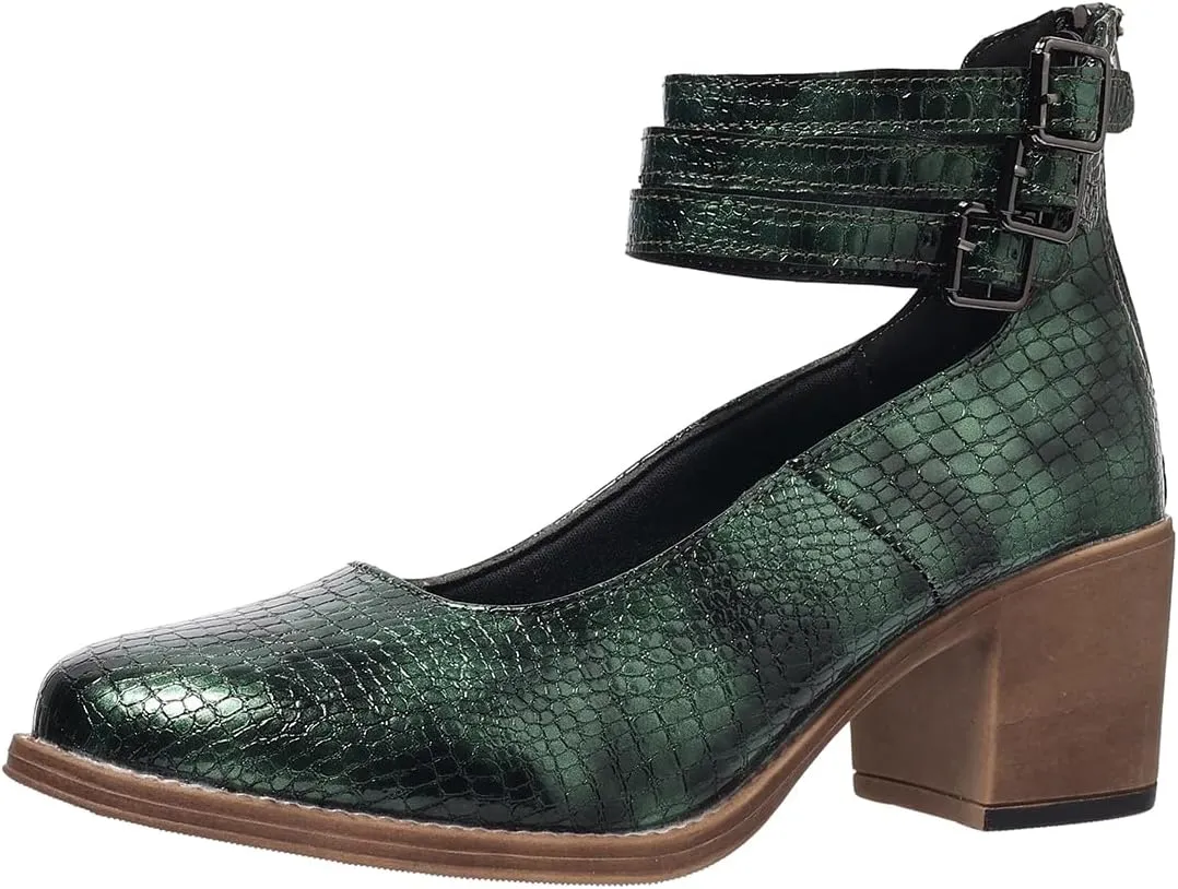 Womens Ankle Strap Chunky Heel Booties Ankle Strap Goth Buckle Back Zipper Pumps Dress Sandals Closed Toe Mary Janes Pumps