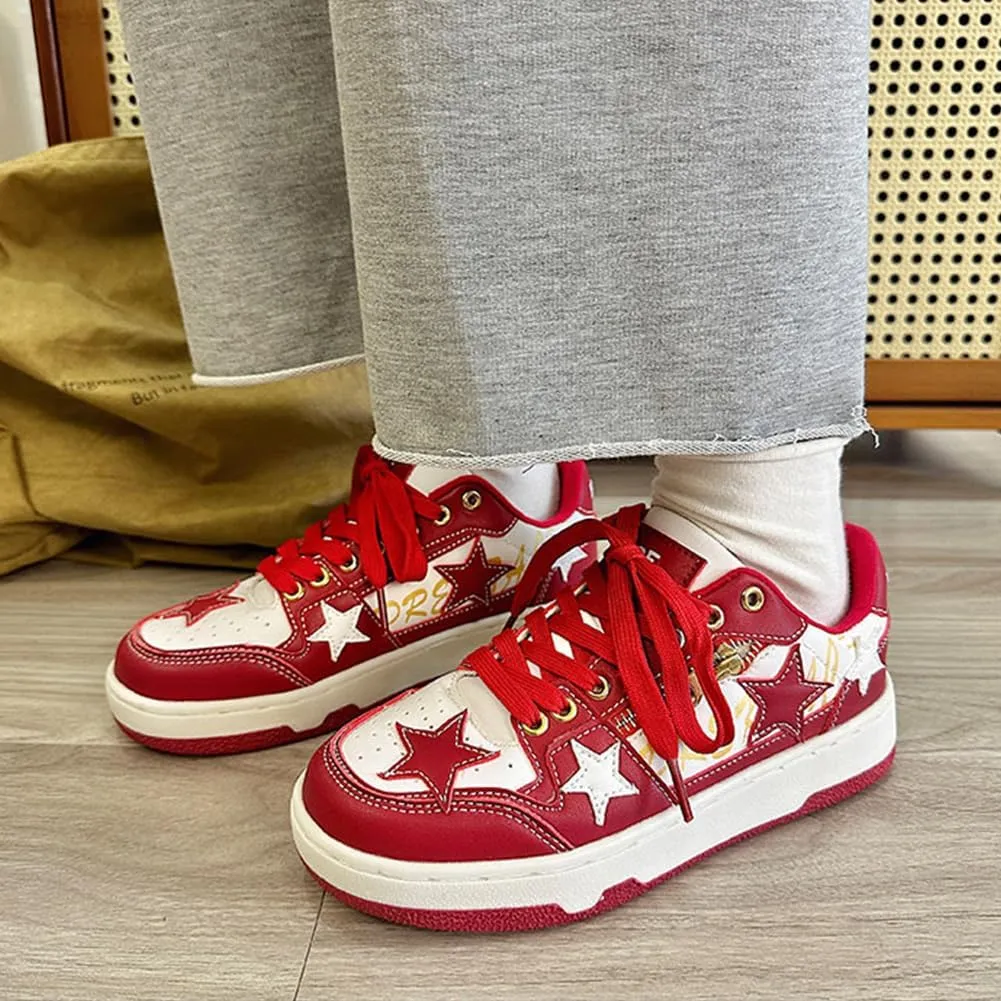 Women's Fashion Star Sneaker Lace Up Sporty Sneakers for Women Comfortable Walking Shoes Casual Skate Shoes Low Top Tennis Shoes