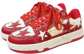 Women's Fashion Star Sneaker Lace Up Sporty Sneakers for Women Comfortable Walking Shoes Casual Skate Shoes Low Top Tennis Shoes