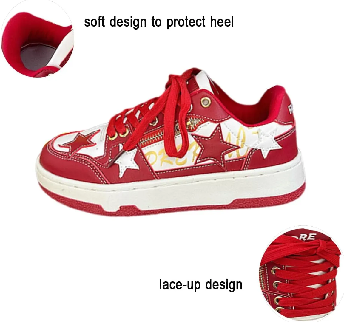 Women's Fashion Star Sneaker Lace Up Sporty Sneakers for Women Comfortable Walking Shoes Casual Skate Shoes Low Top Tennis Shoes