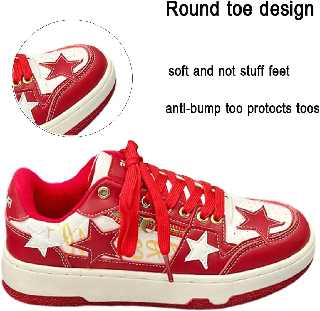 Women's Fashion Star Sneaker Lace Up Sporty Sneakers for Women Comfortable Walking Shoes Casual Skate Shoes Low Top Tennis Shoes