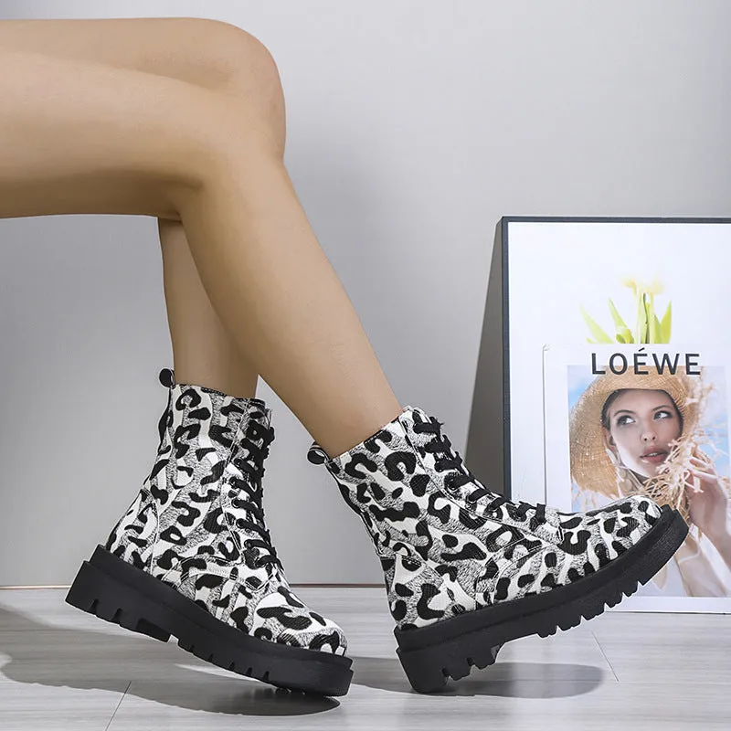 Women's Leopard Print Martin Boots