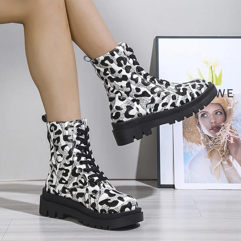 Women's Leopard Print Martin Boots