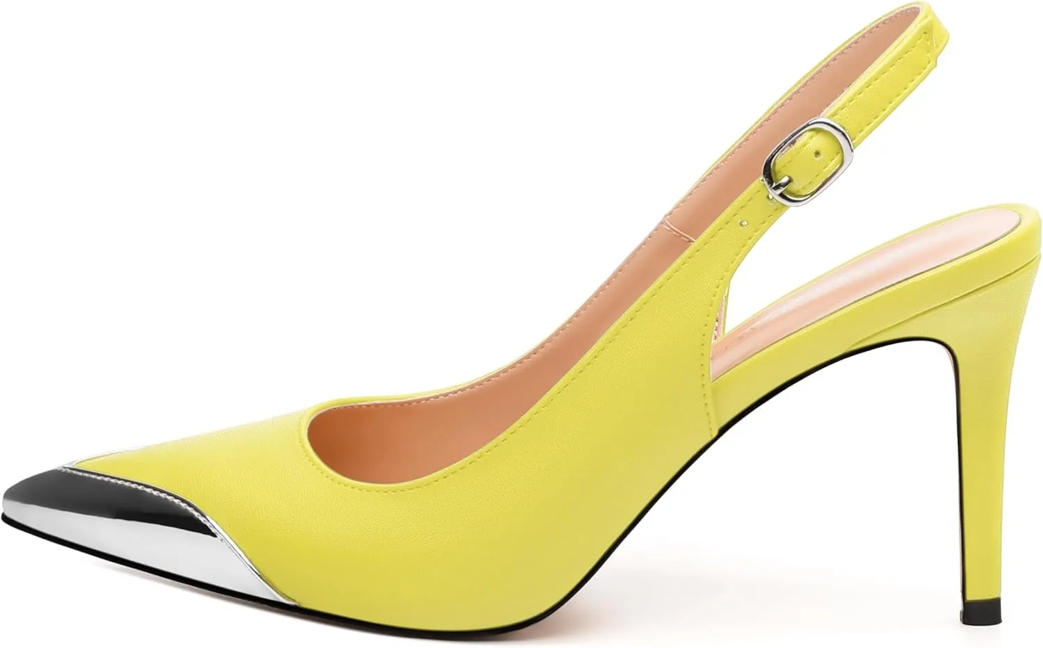 Women's Pumps, Two Toned Patchwork Pointed Toe Stiletto High Heels, Fashion Slingback Buckle Pumps, Daily Working Party Shoes for Women